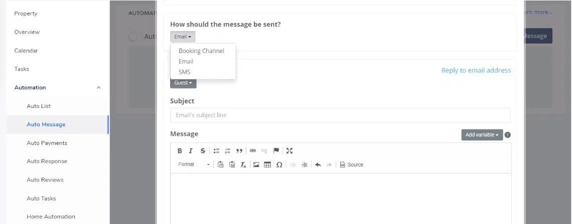 Choose how your automated message should be sent