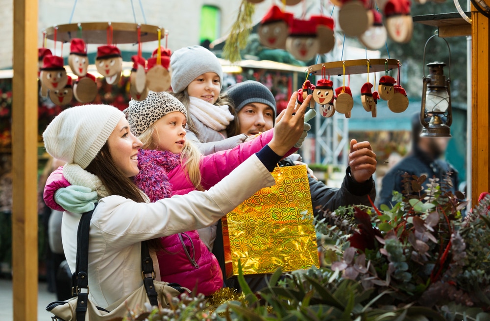 family at a winter market