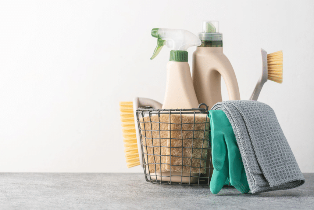 basket of cleaning supplies