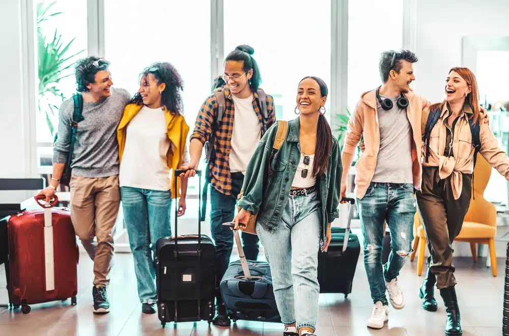 group of friends at the airport