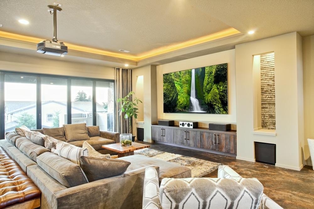 modern living room with projector
