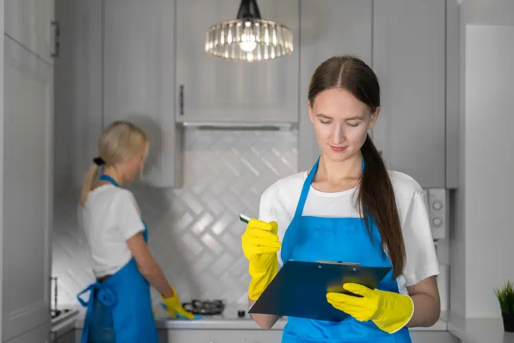 cleaning ladies with clipboard