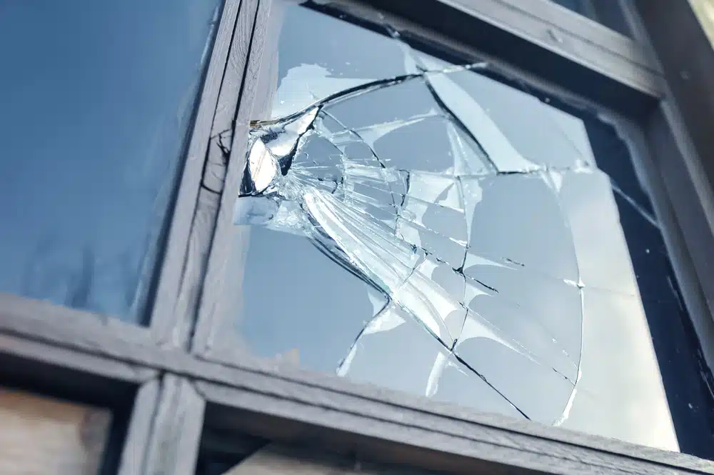 close-up of broken window