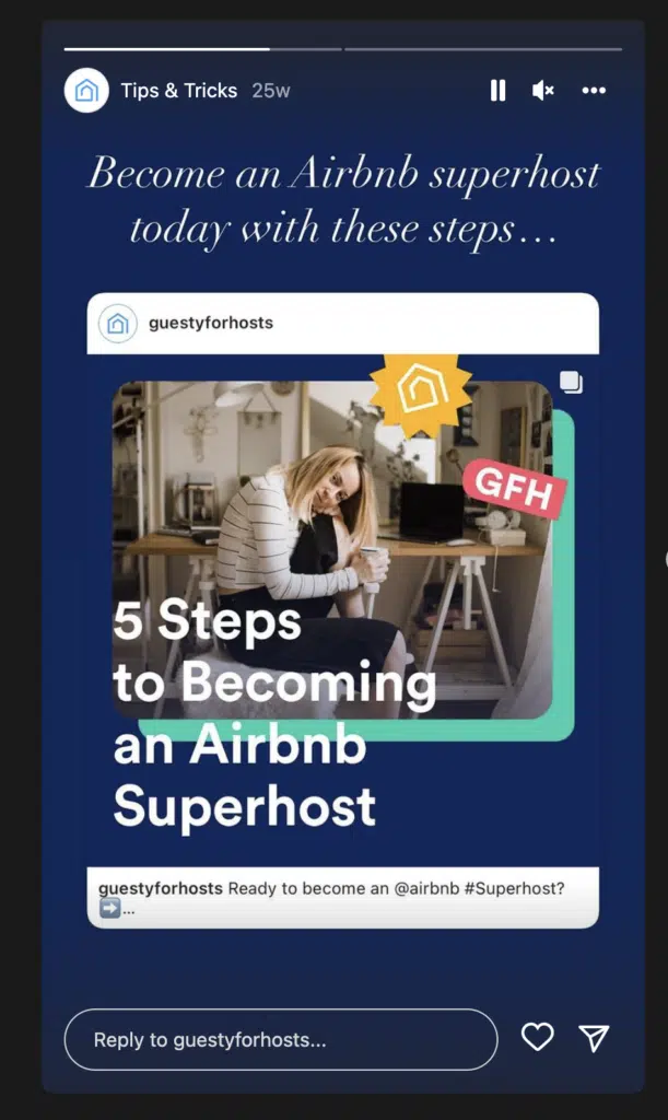 Instagram story promoting superhost