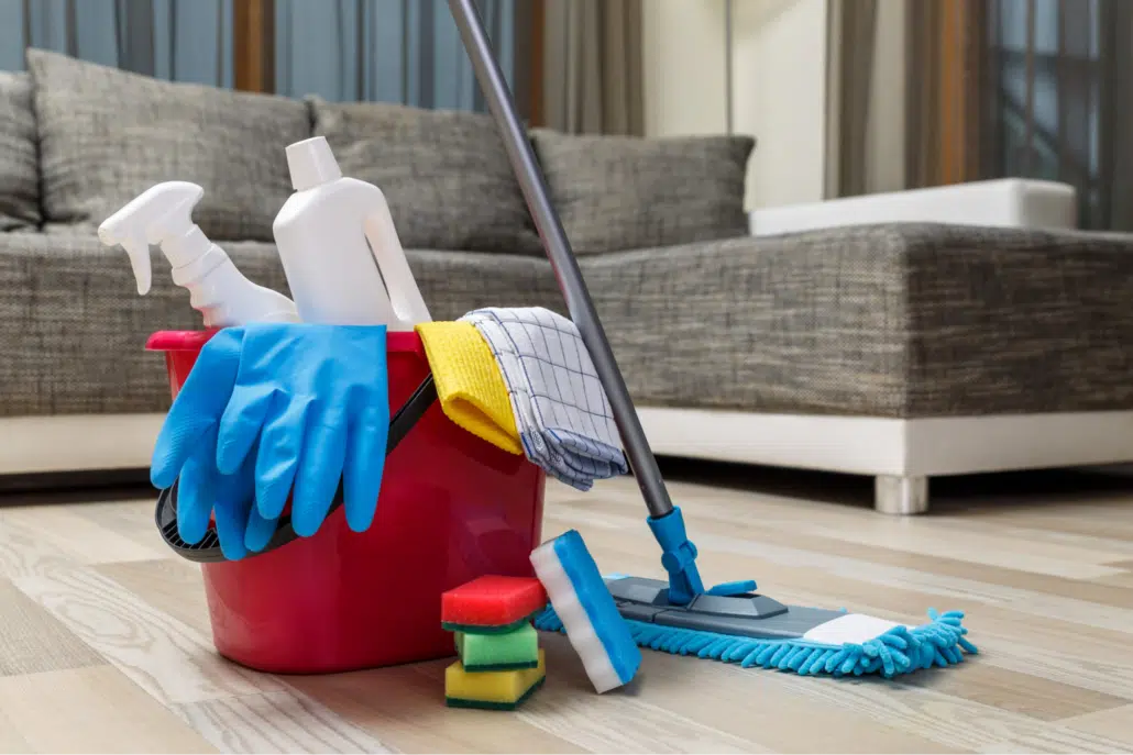 bucket of cleaning supplies